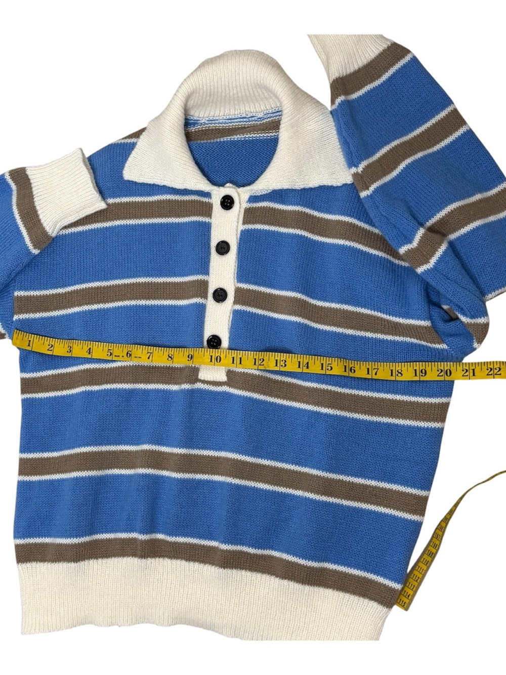 Boutique Blue Striped Collared Knit Sweater Women's S Oversized Polo Pullover - Picture 8 of 9